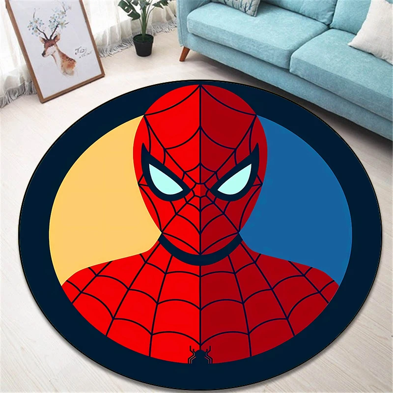 Marvel Spider Man Cartoon Round Carpet for Living Room Rugs,Camping Picnic Mats Flannel Anti-Slip Rug Yoga Mat birthday Gifts