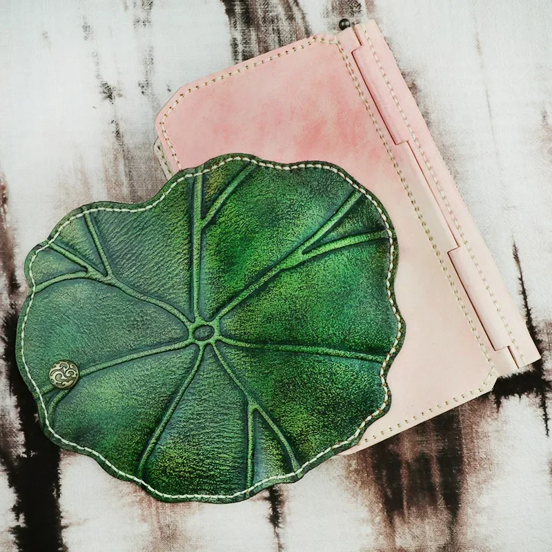 Pink loose-leaf handmade cowhide, light face, same story book lotus lotus leaf leather diary creative handbook