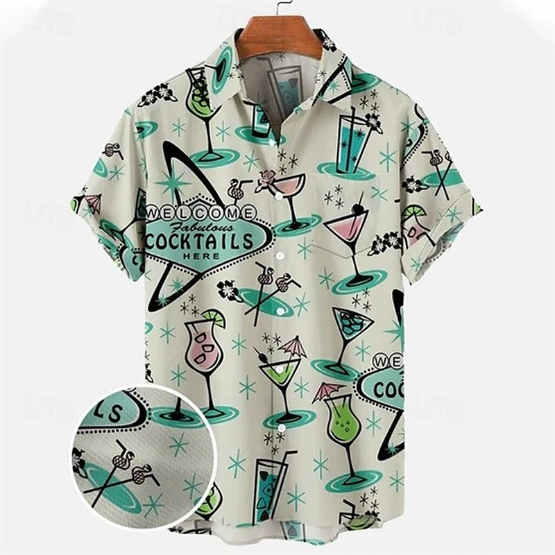 

Рубашки для отдыха в стиле ретро с бокалом для вина для мужчин, индивидуальная вечеринка в стиле Харадзюку, рубашка с коротким рукавом, летняя повседневная повседневная блузка