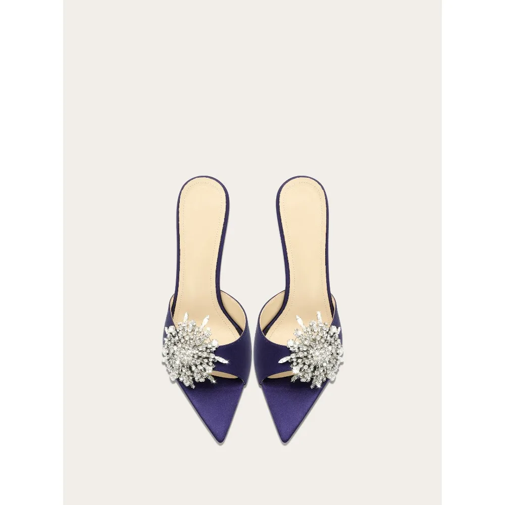 Pointed Toe Open Toe High Heel Sandals Women Luxury Blue Crystal Flower Slides view 2