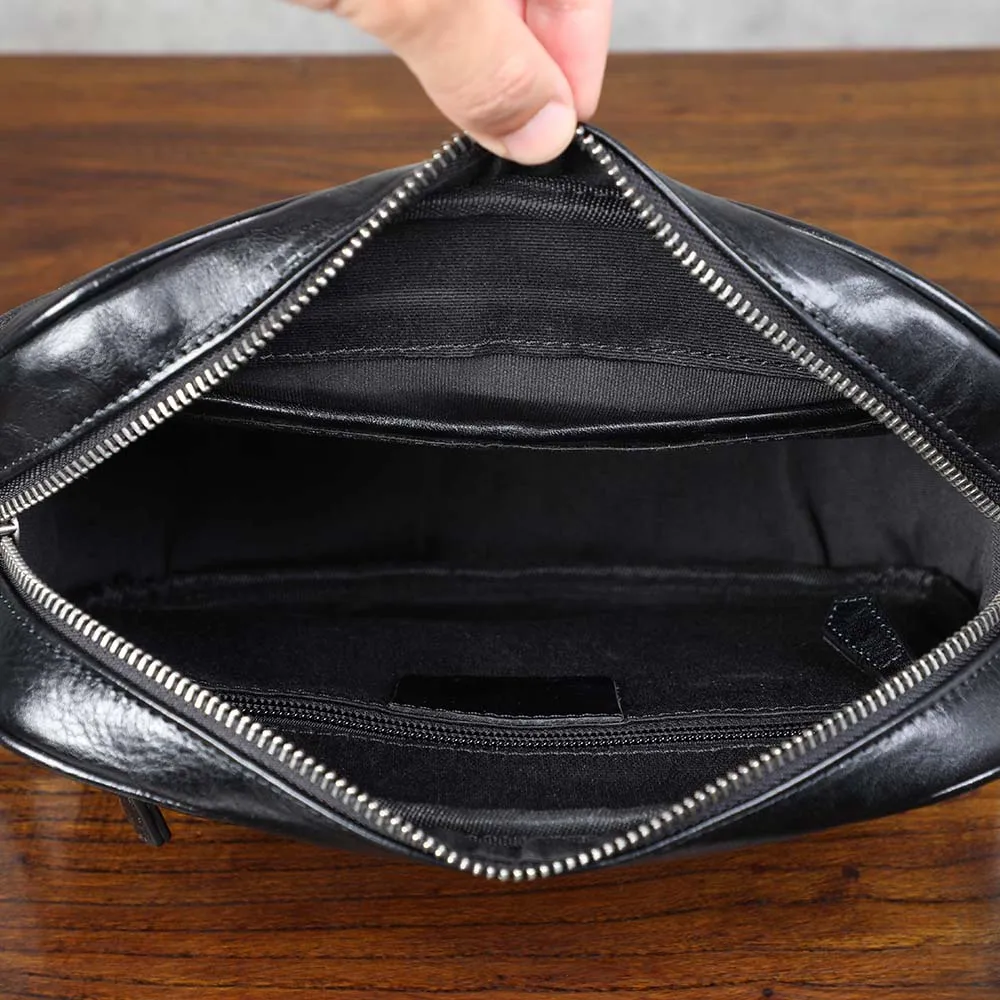 Echte Leder-Umhängetasche für Herren, einfache Rindsledertasche, hochwertiges, pflanzlich gegerbtes Leder, modischer Casual-Stil. – Detail 16