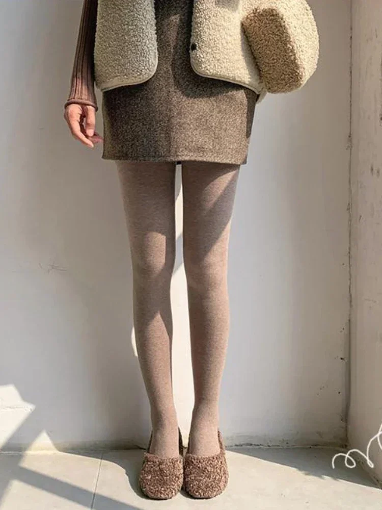 Leggings invernali caldi a vita alta per donna Pantaloni casual in tinta unita ad alta elasticità con strisce verticali in cotone spesso