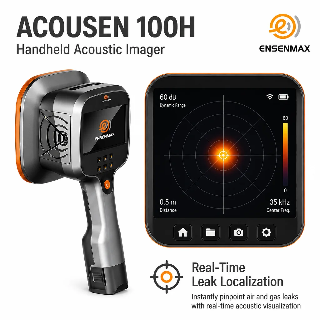Acoustic Imaging Camera 124 MEMS Handheld Gas Leak Detector IP65 Protection Grade ENSENMAX High Precision 14.8V 100H Compress