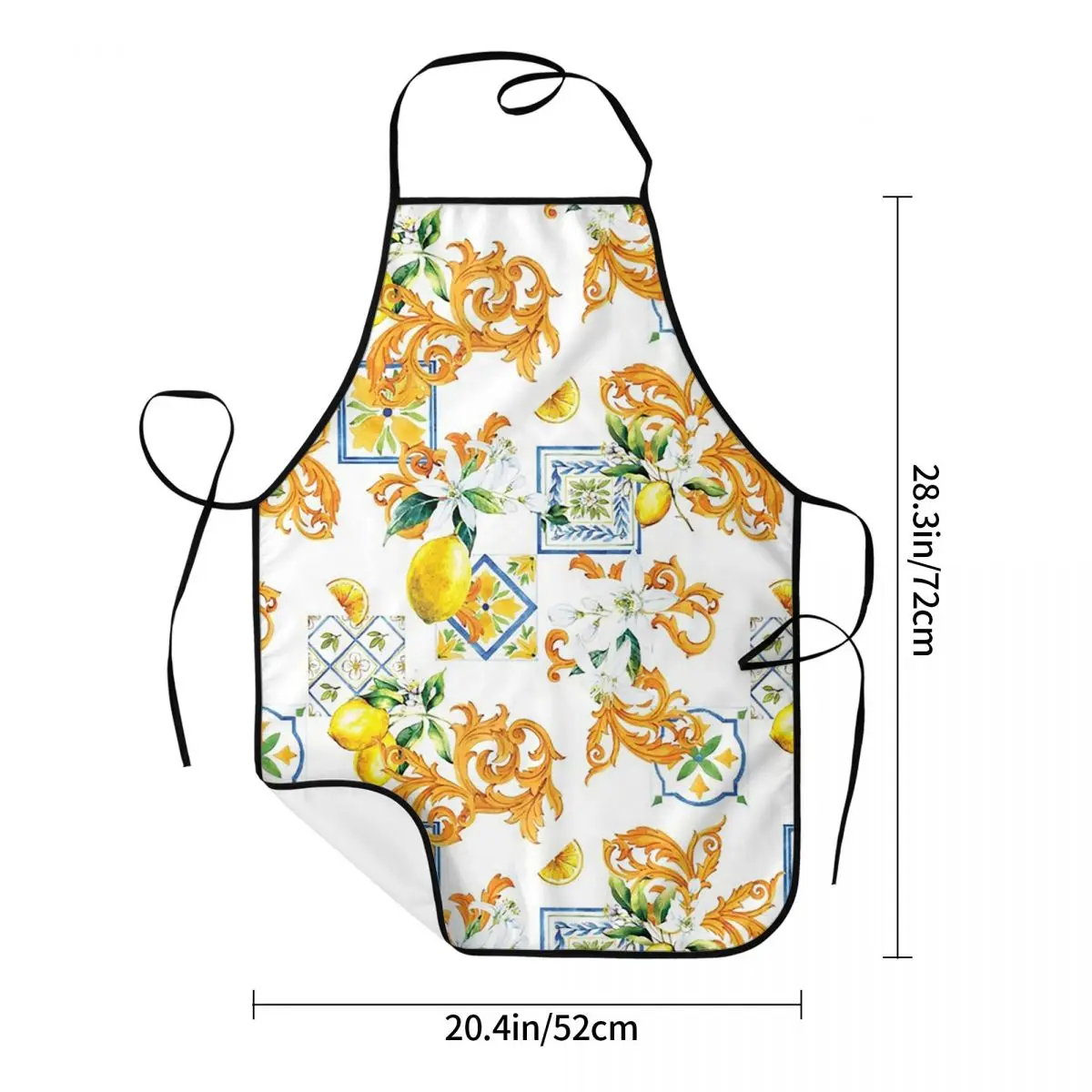 Sicilian Inspired Blue Tile Yellow Lemons Aprons Chef Cooking Tablier Sleeveless Bib Kitchen Cleaning Pinafore for Women Men