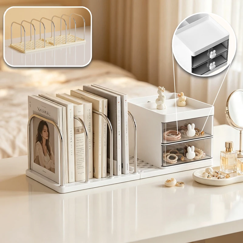 Desktop Storage Organizer Splicable Modular Multi-grid Desk Organizer with Bookend Drawer Pen Holder for Office Student Home
