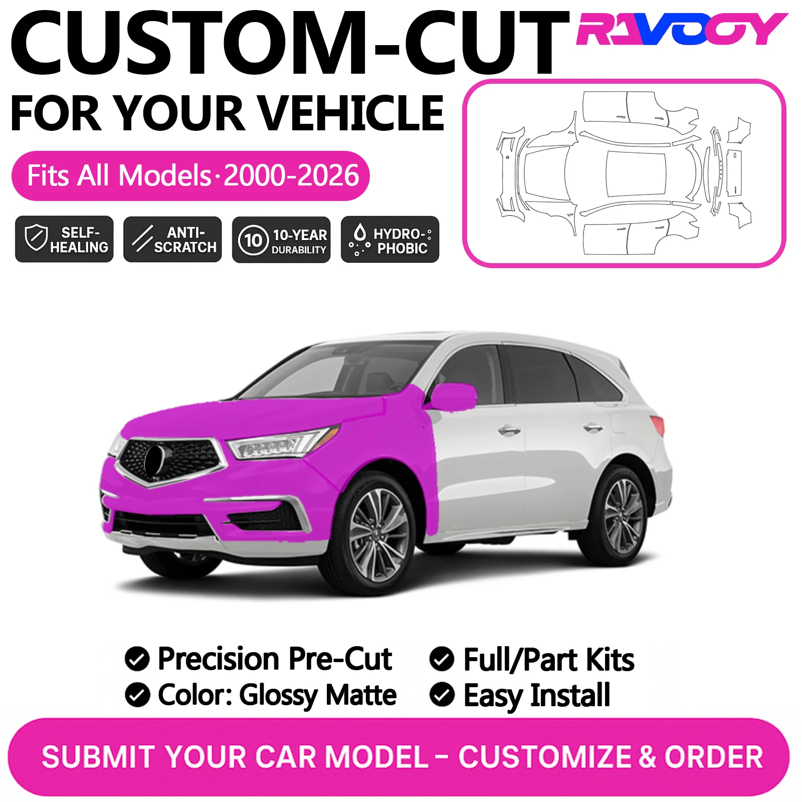 

For Acura MDX Sport Hybrid 2016 2017 2018 2019 2020 2021 2022 2023 2024 Custom Precut PPF Paint Protection Film Kit Clear Matte