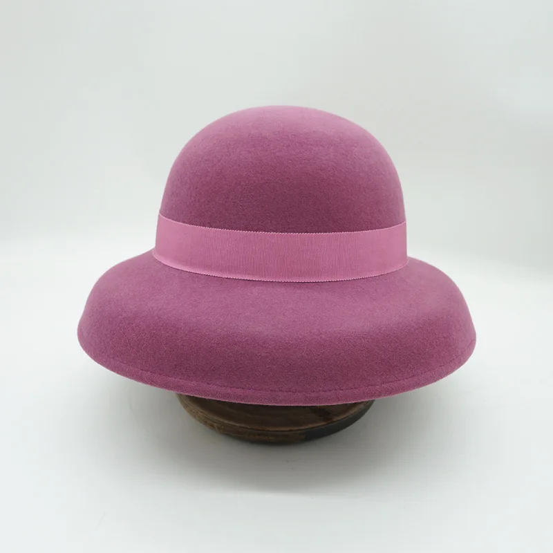 Autumn Winter Elegant French Vintage Purple Wool Soft Wool Hat High Quality Hepburn Style Fisherman Hat Felt Hat Derbies Femme