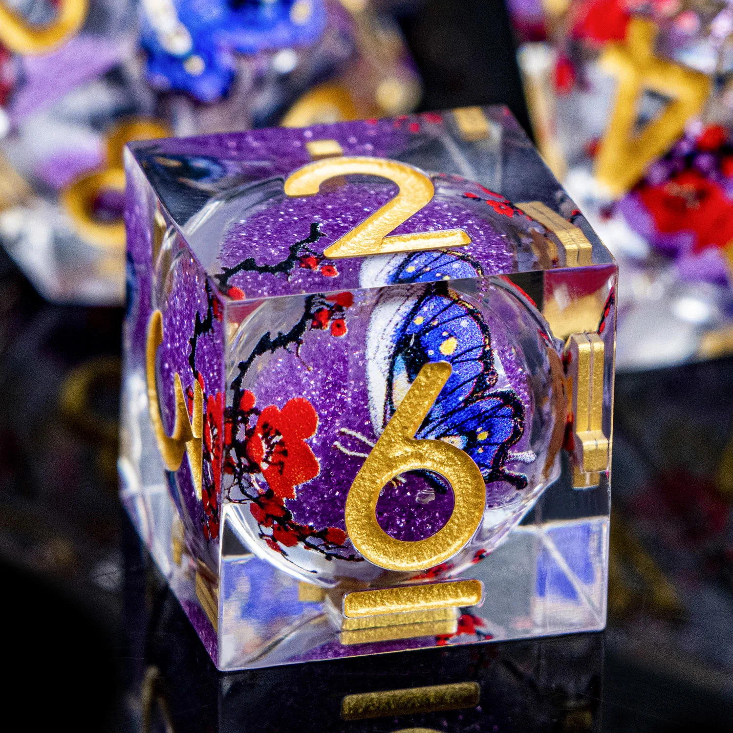 D20 Purple Butterfly Liquid Core DND Sharp Edge Resin Dice D&D Dungeon and Dragon Role Playing Game Polyhedral D and D Dice Set