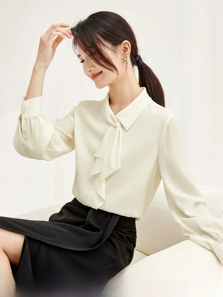 

Elegant Long Sleeve Women's Shirt Chiffon Top Spring 2026 New Style Shiny Thread Unique Beautiful Fashionable Commute Style