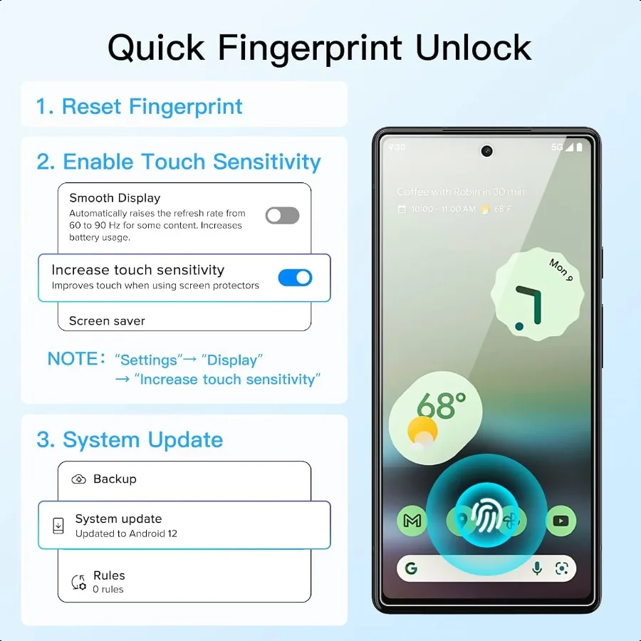 واقي شاشة لهاتف Google Pixel 6a مقاس 6.1 بوصة مع واقي عدسة الكاميرا، أداة سهلة التركيب، متوافقة مع بصمة الإصبع