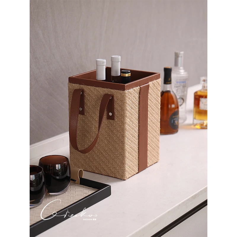 

French light luxury handmade rattan square bucket portable sundries storage basket, high-end household dirty clothes basket