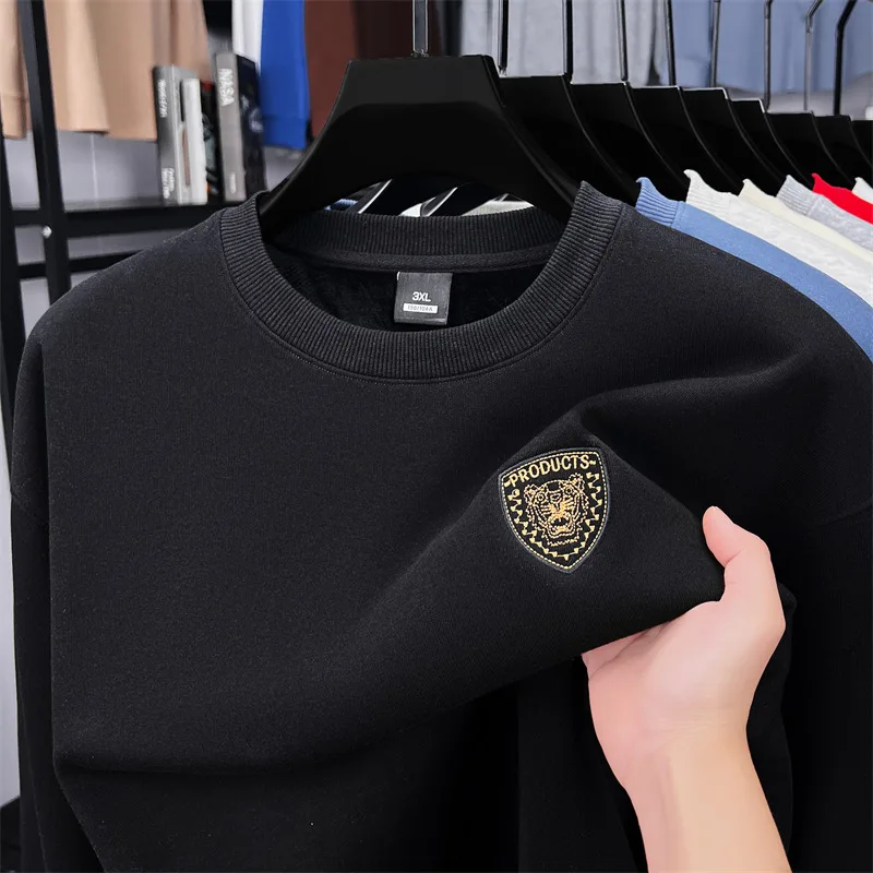 Luxury Man Long-Sleeved T-Shirt Badge Embroidery Fleece-Lined Thickened Round Neck Autumn Winter New Fashion Casual Hot MensTops