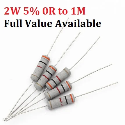 

200pcs 2W (0R ~ 1M) Carbon Film Resistor 10K Ohm 100R 4.7k 2.2K 1K 100K Metal Film 3/5/60//7/8/9.1.2.6.5.4.3.7.8./K/R Free Ship