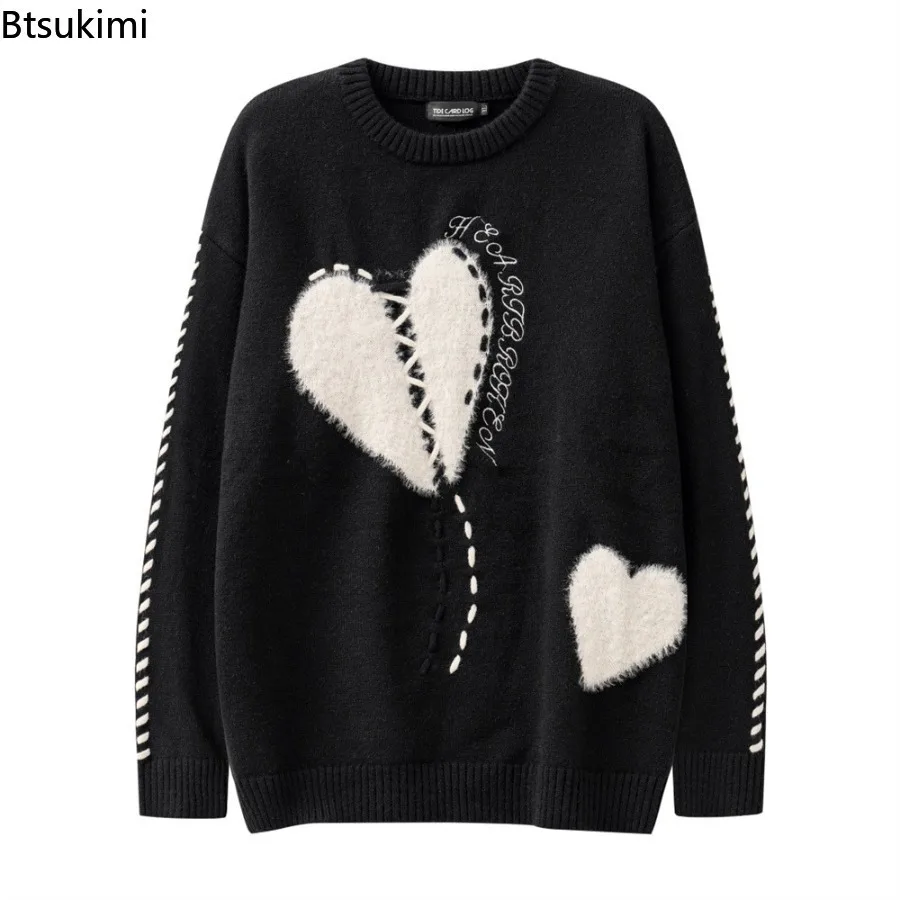 سترات رجالية محبوكة على شكل قلب صوفية كبيرة الحجم ورقبة دائرية وأكمام طويلة وطول عادي ملابس خارجية غير رسمية على طراز الهيب هوب #5