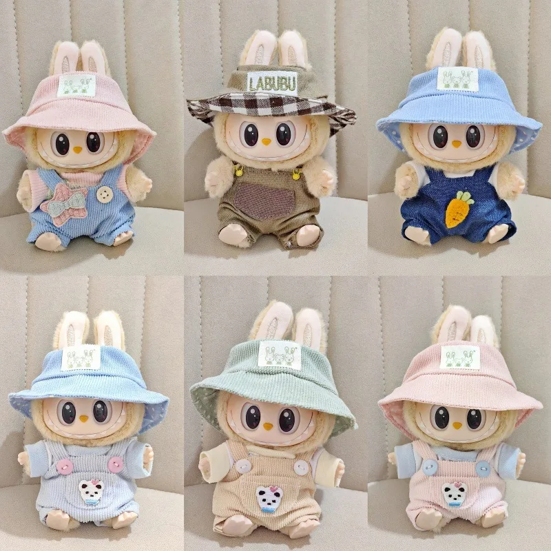 For 17cm Cute Mini Plush Doll's Clothes Outfit Accessories For Labubu Dolls Clothing Gift Party Series Hat Jumpsuit T-shirt