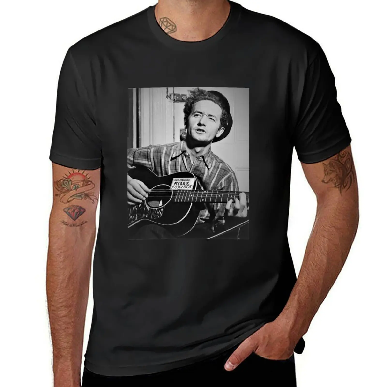 

Woody Guthrie T-Shirt tops blacks men t shirt