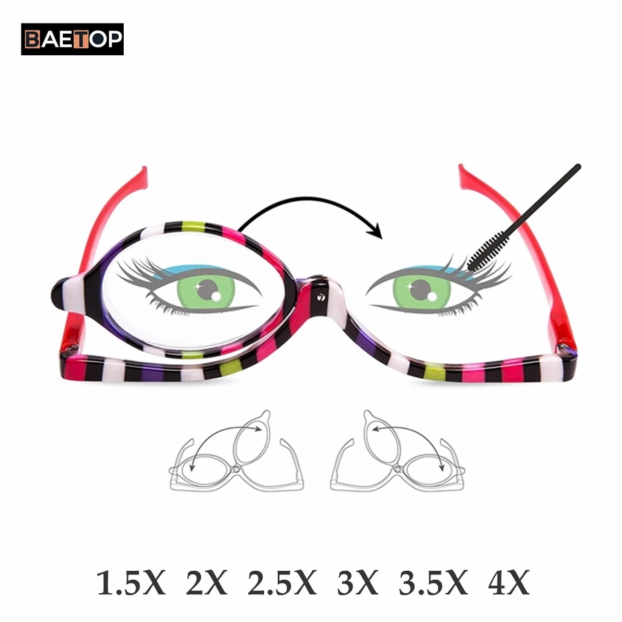 

Folding Magnifying Makeup Glasses for Women, Eye Make-Up Spectacles, Flip Down Lens, Cosmetic, Reading Magnifier, 1.5X- 4X