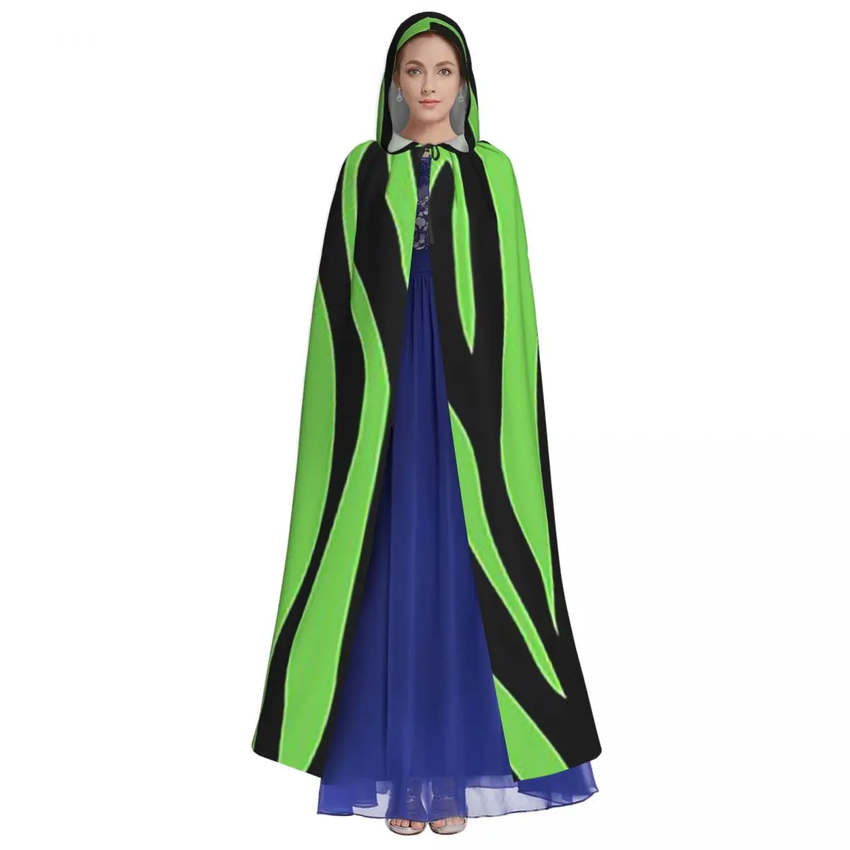 Mantello lungo con cappuccio verde con stampa zebrata Costume medievale da strega Mantello cosplay HalloweenVampiro Adulto unisex