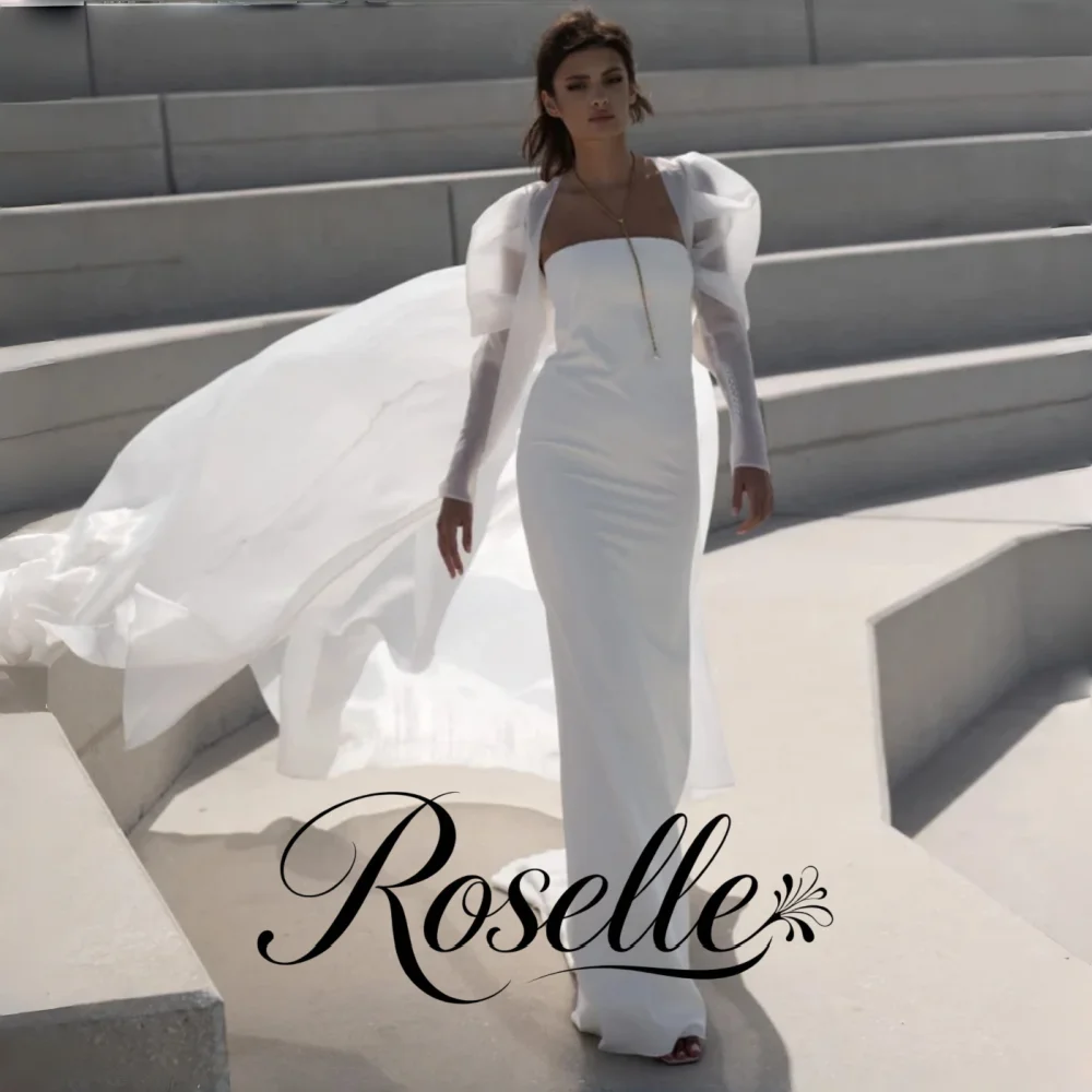 ROSELLE Simple Strapless Sleeveless Sheath Elegant Wedding Dress White Women Tulle Cape 2026 Bridal Customized свадебное платье