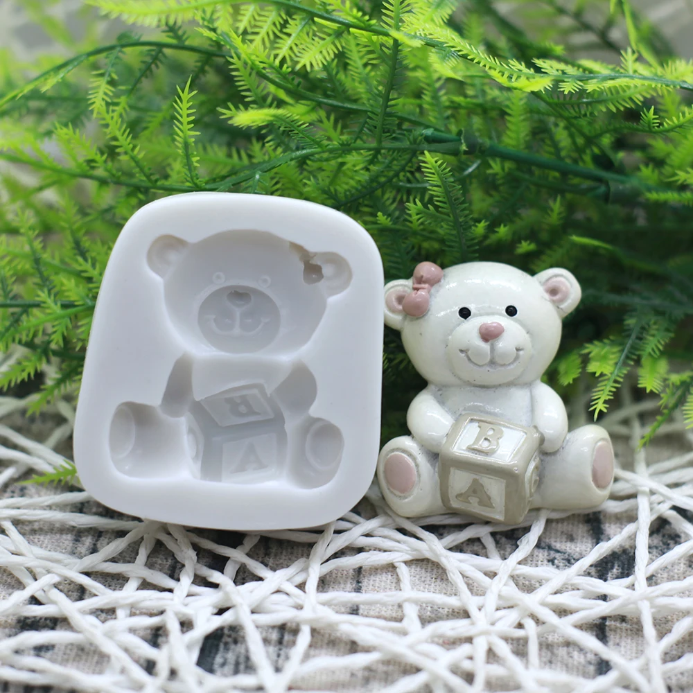 3D Cartoon Teddy Bear Cake Top Baby Shower Bear Decoration Silicone Mold Birthday Cake Decoration Kitchen Baking Tools