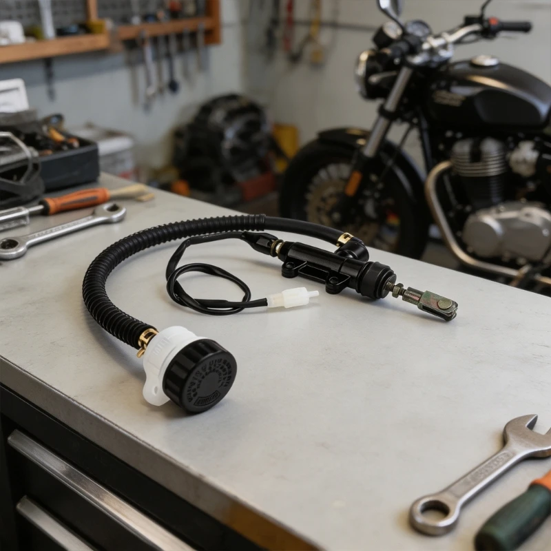 M76E Motorrad-Hinterradbremspumpenbaugruppe mit Bremsflüssigkeitsbecher, 20 Schlauch und 4 Halterung für die Reparatur der – Detail 4