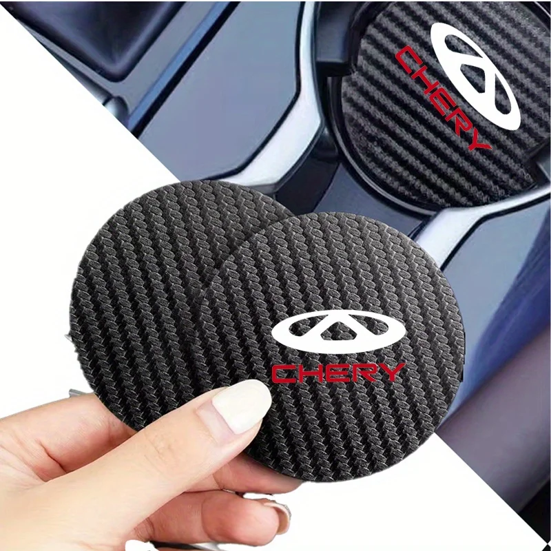 Carbon Fiber Coaster Car Water Cup Anti-slip Pad For Chery Tiggo 5 2 3 7 8 PRO 5X 3X QQ Fulwin Face Arrizo A1 A3 A5 T11 Amulet
