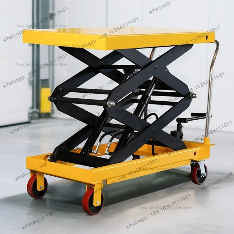 Nordic High End Manual Hydraulic Lifting Flatbed Cart Modern Factory Workshop Mobile Lifting Simple Flatbed Trolley Tool