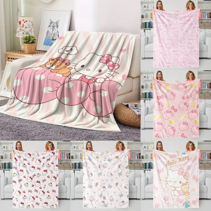 

Плюшевый плед Hello Kitty с большим бантом, мягкий и теплый, для дивана, кровати, офиса, путешествий, кемпинга, милый подарок