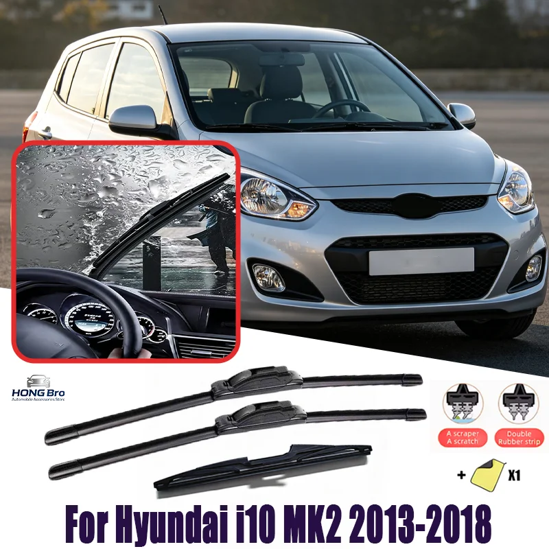 

For Hyundai i10 MK2 2013-2018 2015 2016 2017 22" 16" 11" Soft Rubber Wiper Blades Set, Front Rear Windscreen Wipers