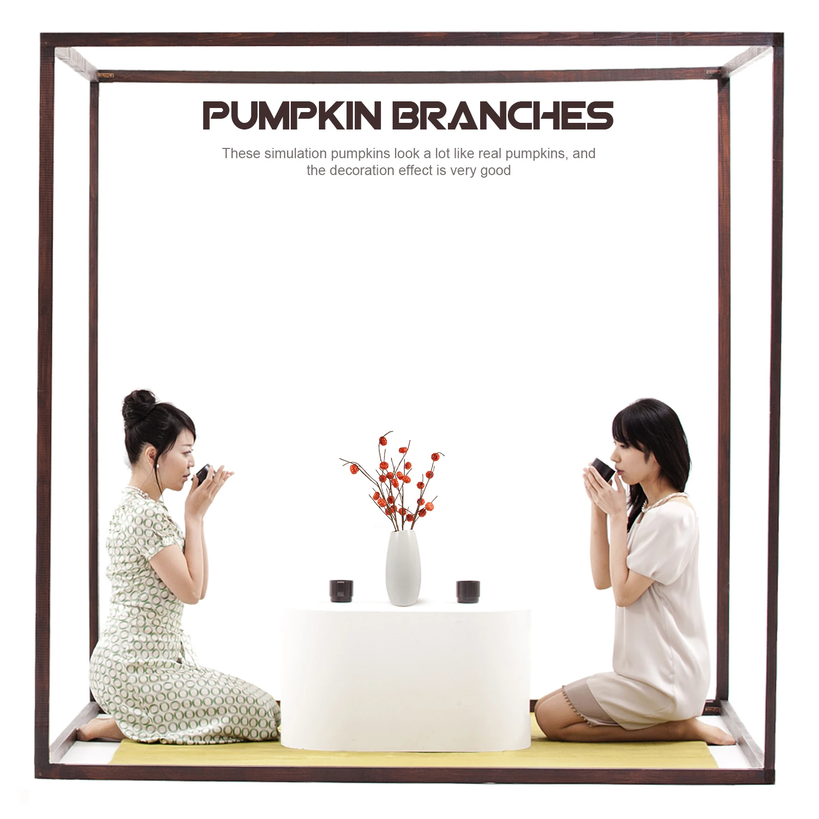 

4 Pcs Branch Simulation Pumpkin Branch Decorations Artificial Simulation Orange Leaves Indoor Outdoor Household Decor