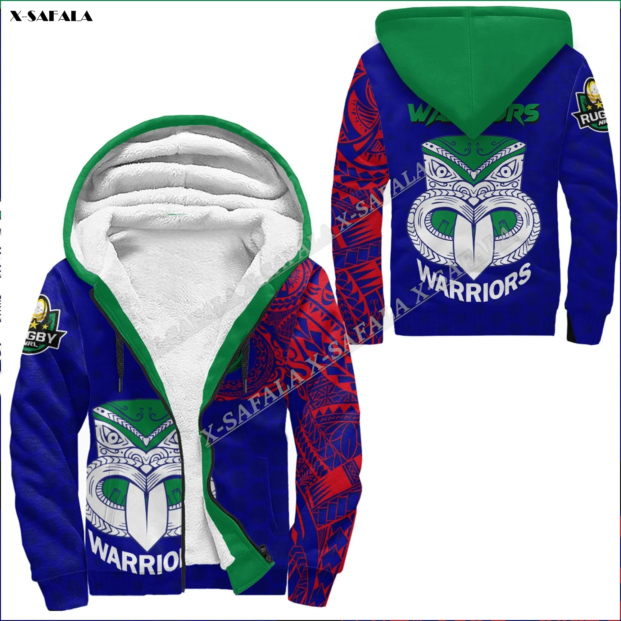 New Zealand Warriors Rugby 3D Print Men Warm Thick Fleece Zipper Hoodie Jacket Windproof Pullover Coat Hooded Outwear 2