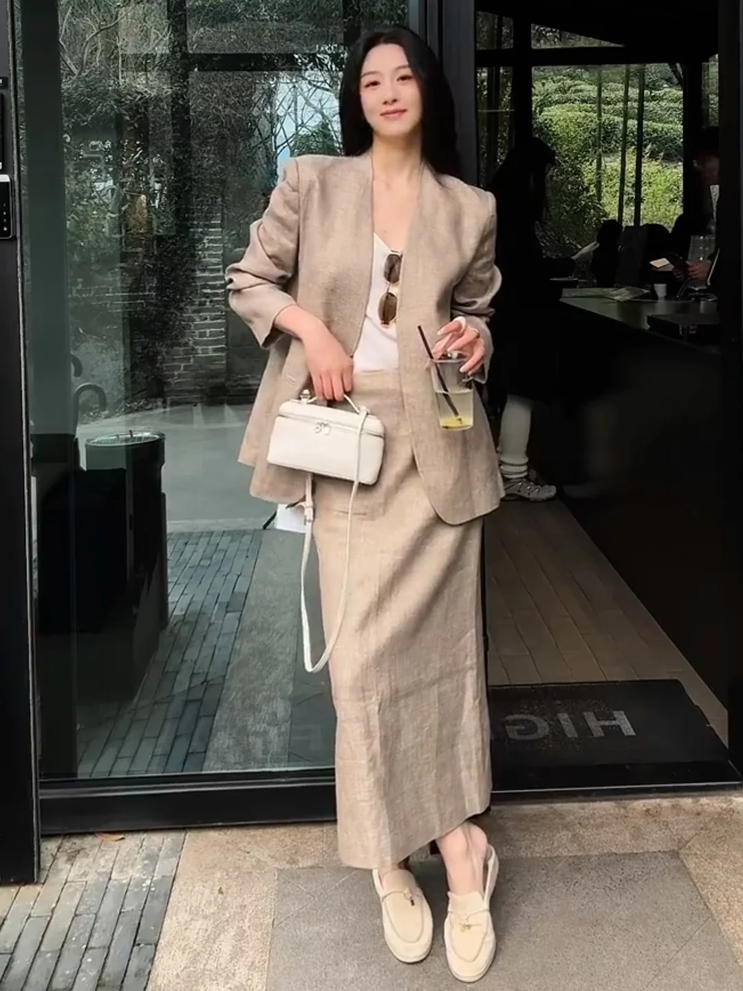 Elegant Linen Suit Set Women's Collarless Jacket And Skirt Two-Piece Ensemble Autumn Winter New Style Simple Fashion