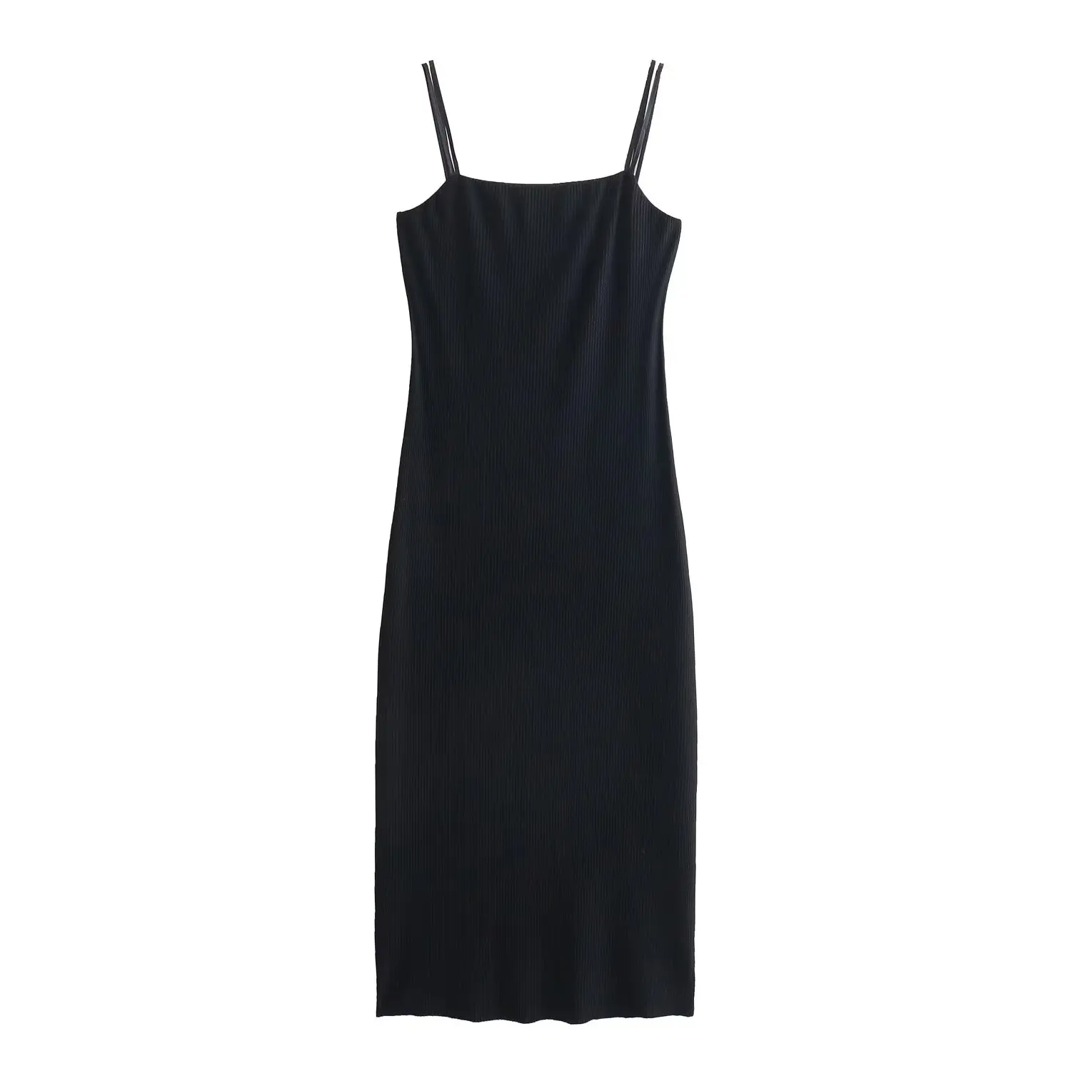 Tangada 2024 Women Solid Knitted Dress Sleeveless Strap Sexy Ladies Long Dress 4M049