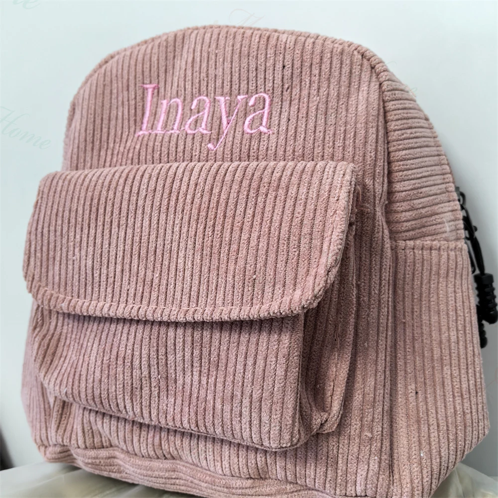 Customized Mini Size Corduroy Backpack Women\'s Kid\'s Outdoor Bag Personalized Name Birthday Gift Small Simple Corduroy Backpacks