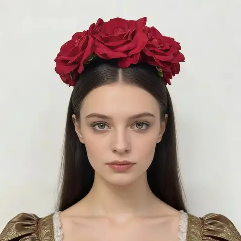 Fashion Simulated Big Flower Hair Band Colorful Rose Flowers Hair Hoop Crown Headband Party Wedding Hair Accessories