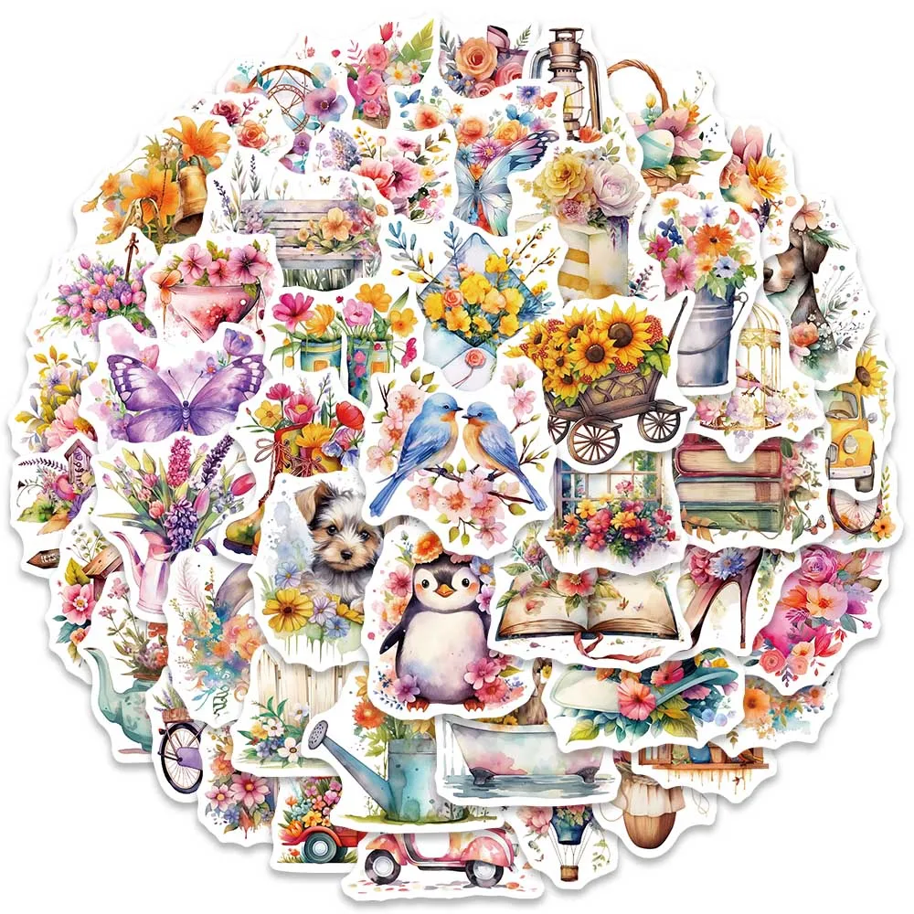 

50pcs Cute Cartoon Flowers Aesthetic Stickers For Laptop Phone Guitar Luggage Diary Waterproof Graffiti Vinyl Decals