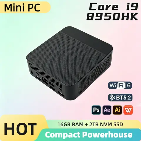 Intel Core i9 8950HK Taşınabilir Mini Bilgisayar Üçlü 4K Ekran 16GB DDR4 WiFi6 BT5.2 Sessiz Soğutma Ev Ofis Masaüstü Pro Hızlı