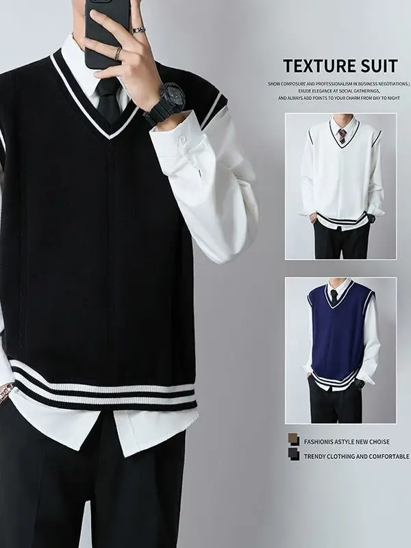 

Casual V-Ne Knitted Sweater Vest ex Color Blo Design Svel Layering Top for Spring Autumn Versatile Faionable
