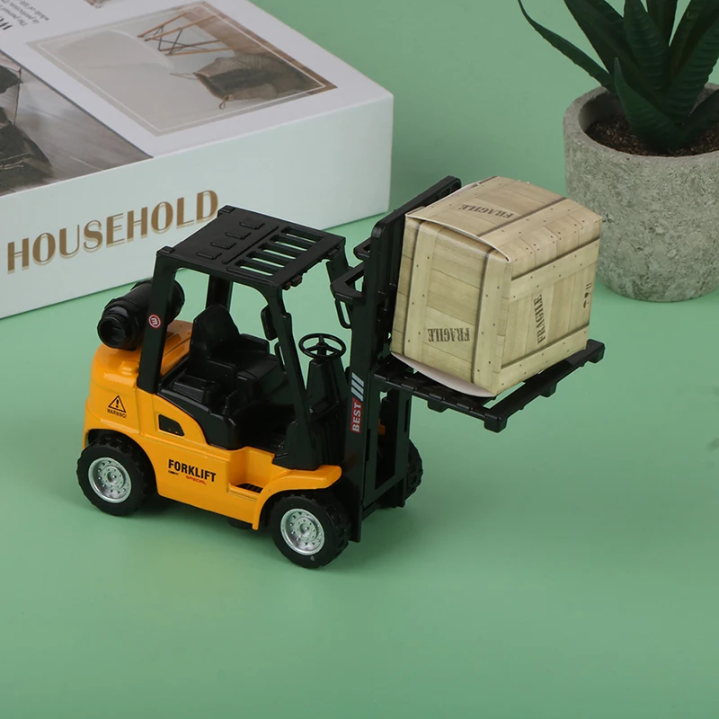 【New】Alloy Die-Cast Model Vehicle Construction Forklift Friction Toy Cargo Pallet Interactive Toy For Boys Girls Xmas Gift