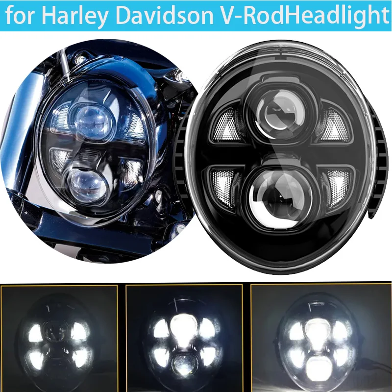 Motorcycle H4 Led Headlight,DOT E9 Mark Adaptive LED Headlight Moto for Harley Vrod V-Rod VRSC VRSCDX VRSCA 02-17V Rod HeadLamp