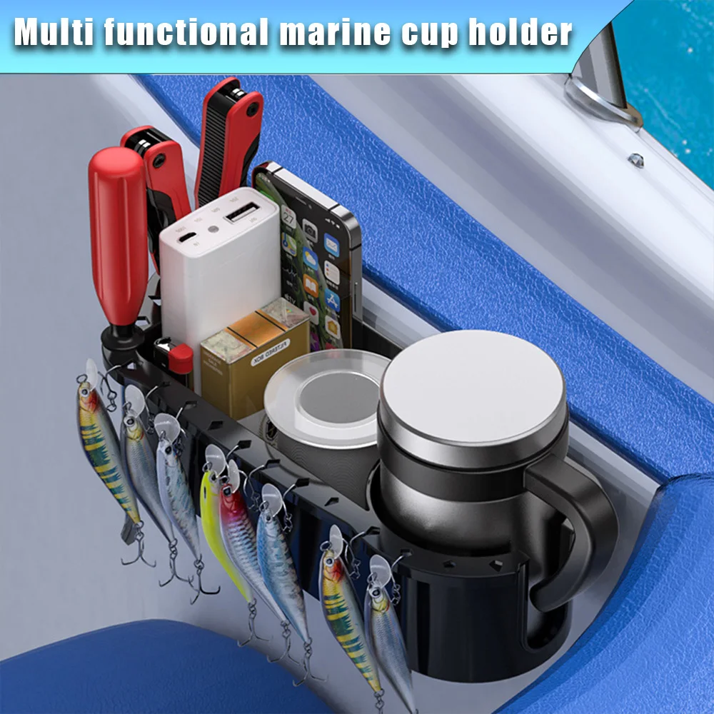 Boat Cup Holder with Rubber Tab, Boat Storage Organizer Holder Caddy Universal Fit for Boat Marine Kayak Pontoon Canoe