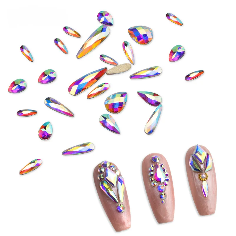 QIAO 100pcs Colorful Shaped Rhinestones Shiny Crystal Diamond Stone Nail Gems Flatback for Nail Art Rhinestone Decorations