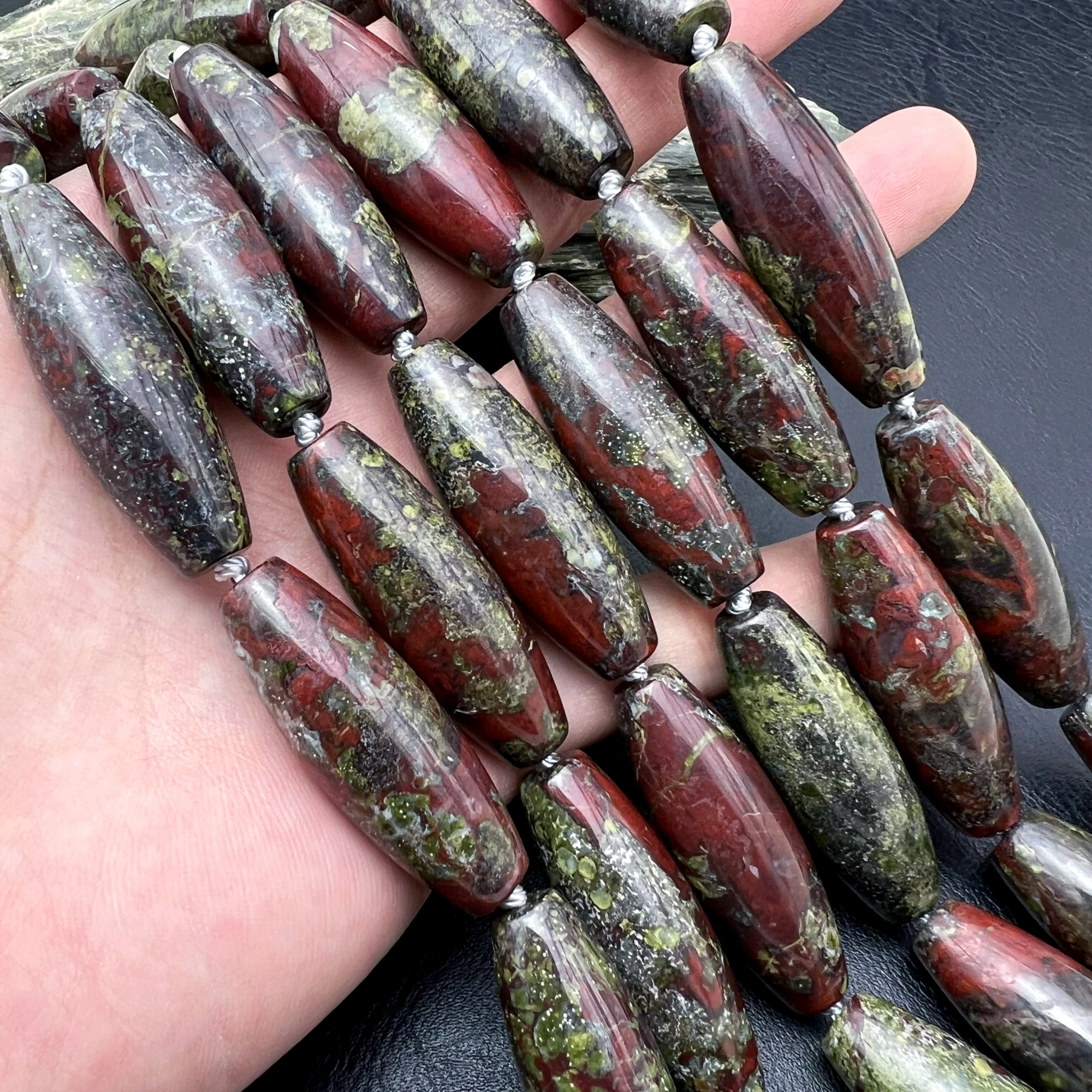 14x40MM 9PCS Large Natural Dragon Blood Jaspers Barrel Nugget Focus Beads For DIY Jewelry Making