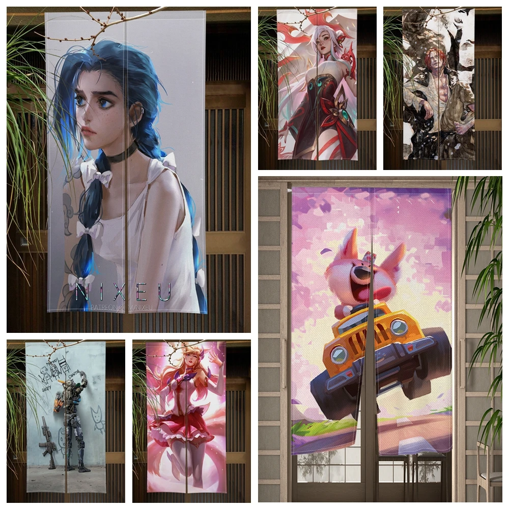 Japan Anime Characters Door Curtain Cute Painting Kitchen Room Doorway Partition Curtains Drape Entrance Hanging Half-Curtain