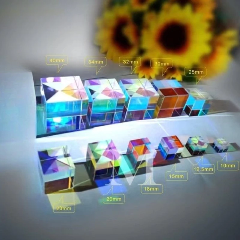 

Rainbow Color Prism Cube Sketch Model Light Refraction Electroplating Desktop Figure Ornament Sunshine Mini X-cube Gift