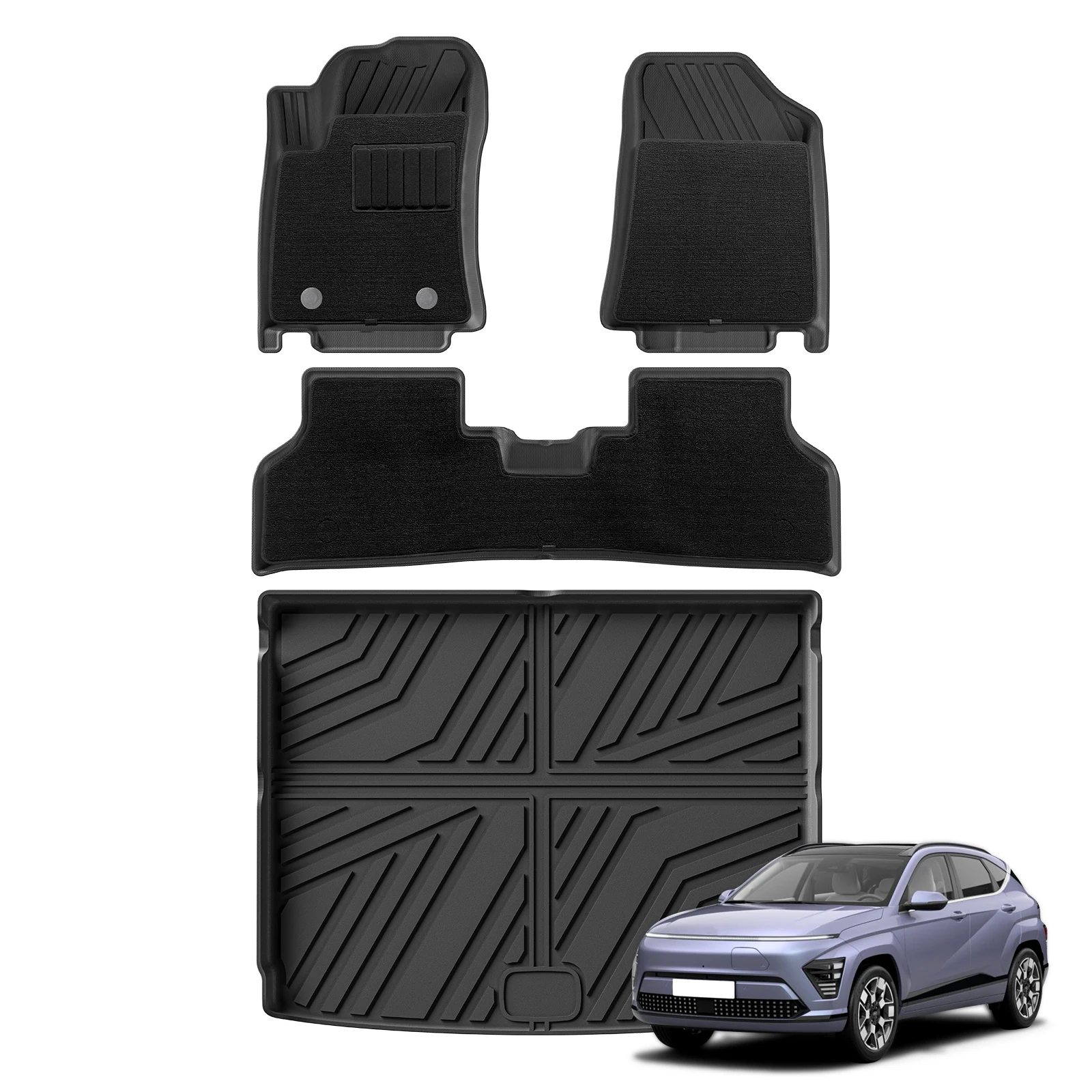 for Hyundai Kona Electric 2023 2024 TPE 3D Car Floor Mats Cargo Liner Trunk Pad All Weather Black Carpet Left Rudder