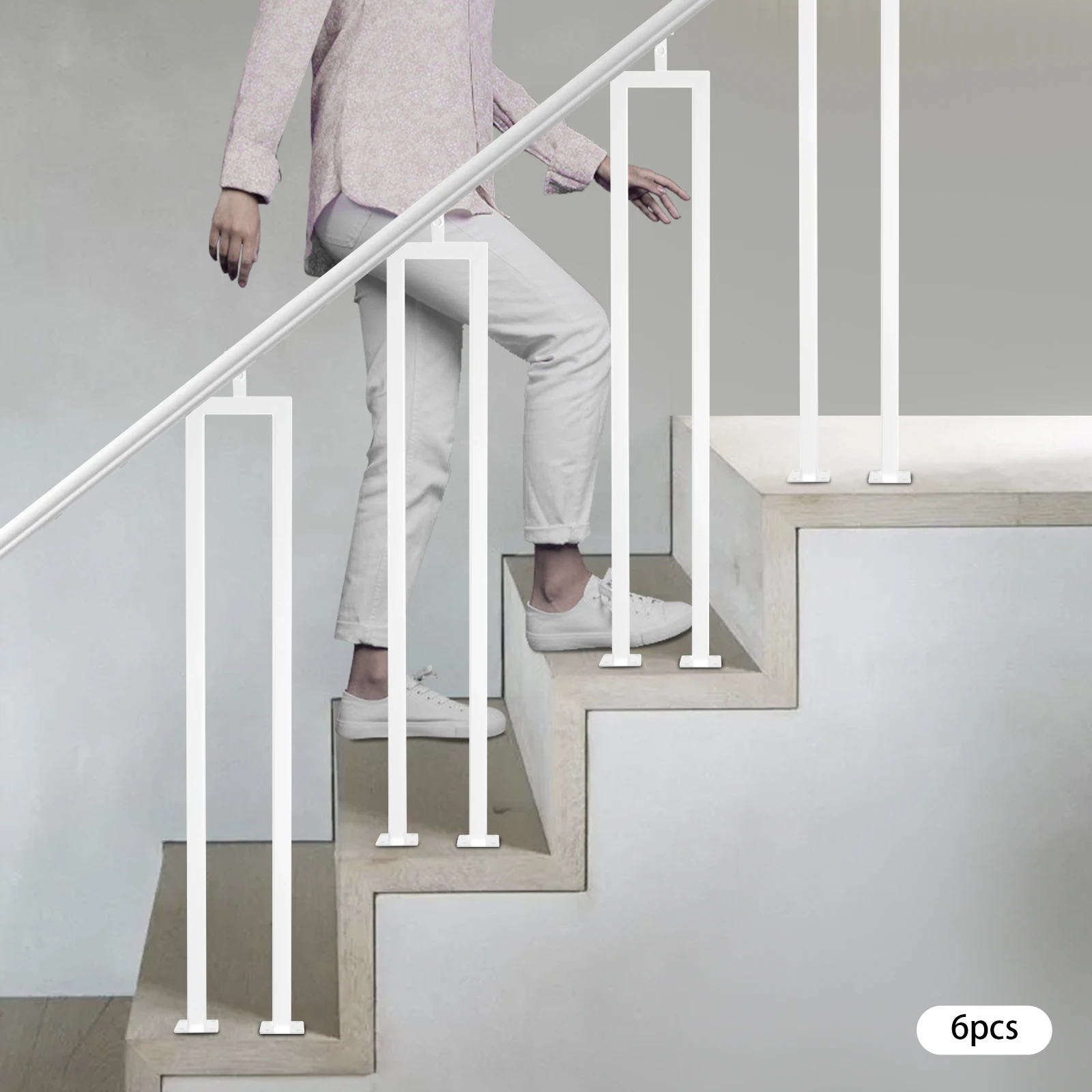 ชุดราวแขวนบันไดรูปตัวยูสีขาวขนาด 36 นิ้ว - 6 ชิ้นรองรับบันไดแข็งแรงทนทานเน้นราวบันไดที่ทนทาน