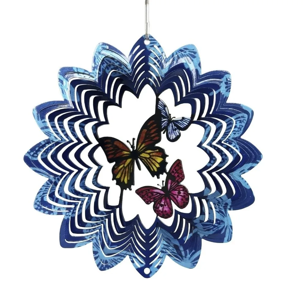 Creative 3D Mandala Wind Chime Flower Four-leaf Clover Rotating Pendant Stainless Steel Butterfly Wind Spinner Balcony Ornament