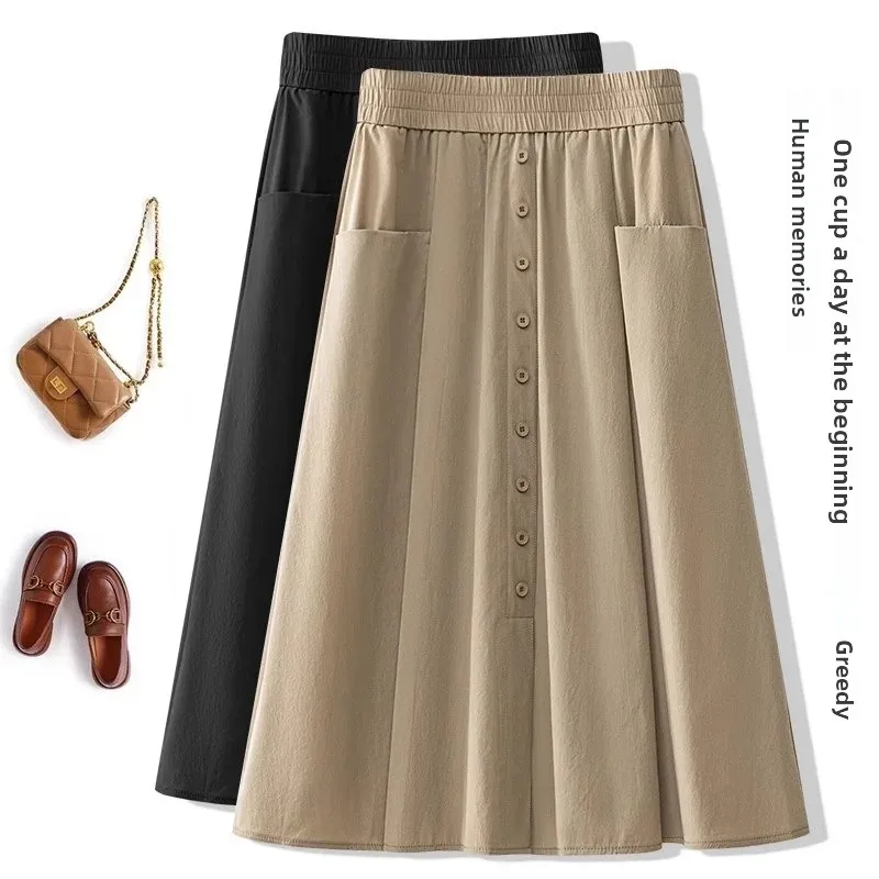 

NICE High Waist A- Line Mini Skirt Women's Spring Summer Thin Slimming Midi Length Umbrella Skirt Elegant Simple Color Solid