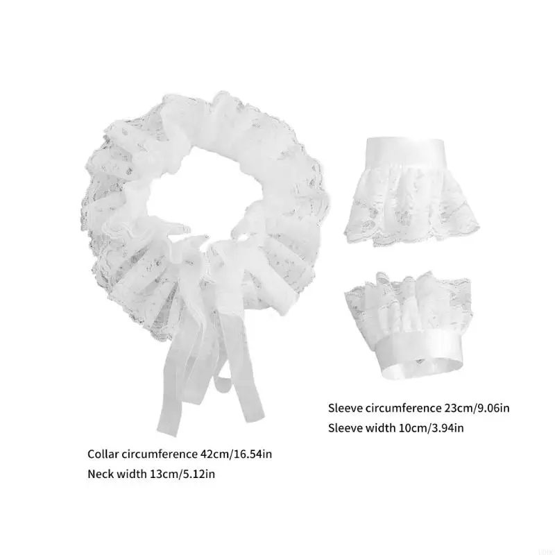 طبقة مزدوجة من الدانتيل طوق قابل للفصل مع الأصفاد خط العنق قابل للتعديل كم مجموعة Y166 #6